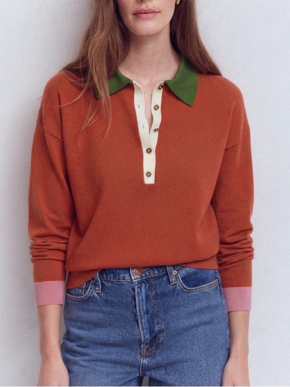 NWT BODEN “LARA HENLEY JUMPER” BUTTON FRONT COTTON LARGE SWEATER